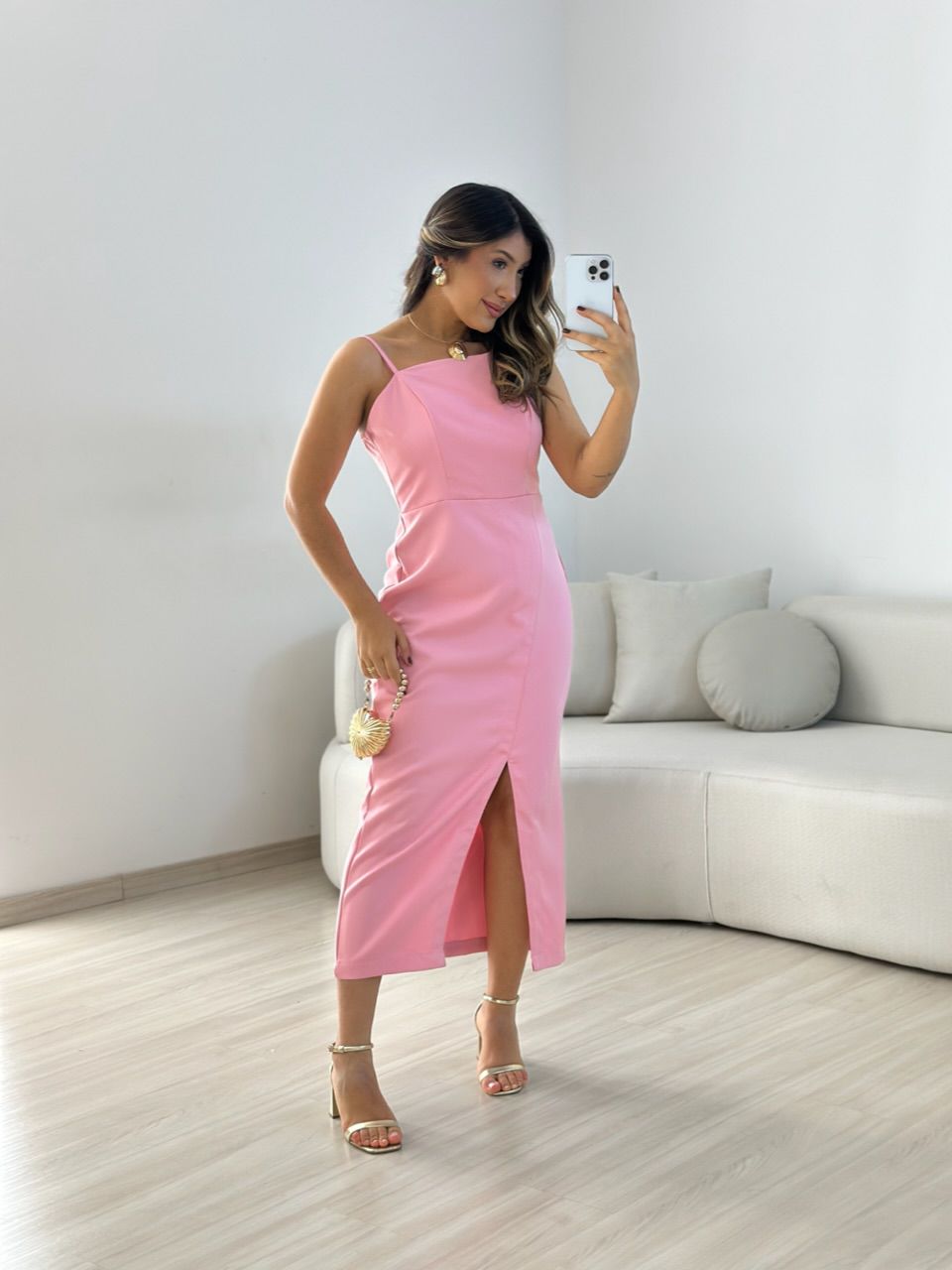 VESTIDO RAVENA ALÇA Rosa - 0066810031 - CAROLLA FERRARO