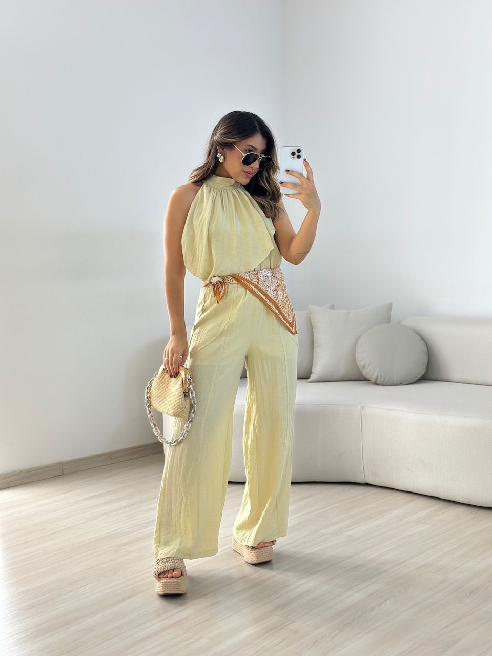 MACACÃO MOANA LENÇO AMARELO MANTEIGA - 0066960367 - CAROLLA FERRARO