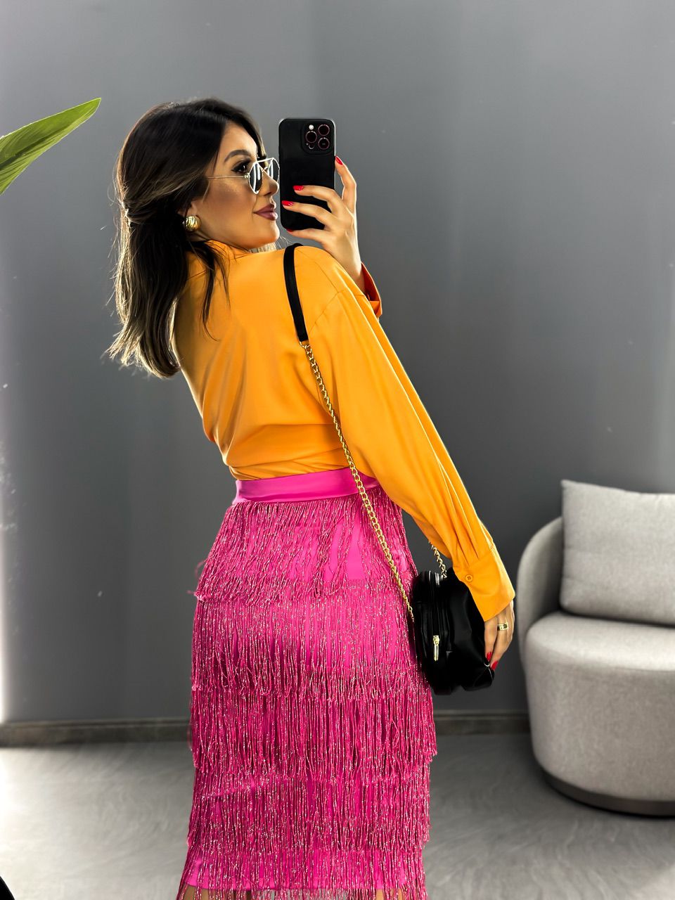 SAIA MIDI FRANJAS PINK