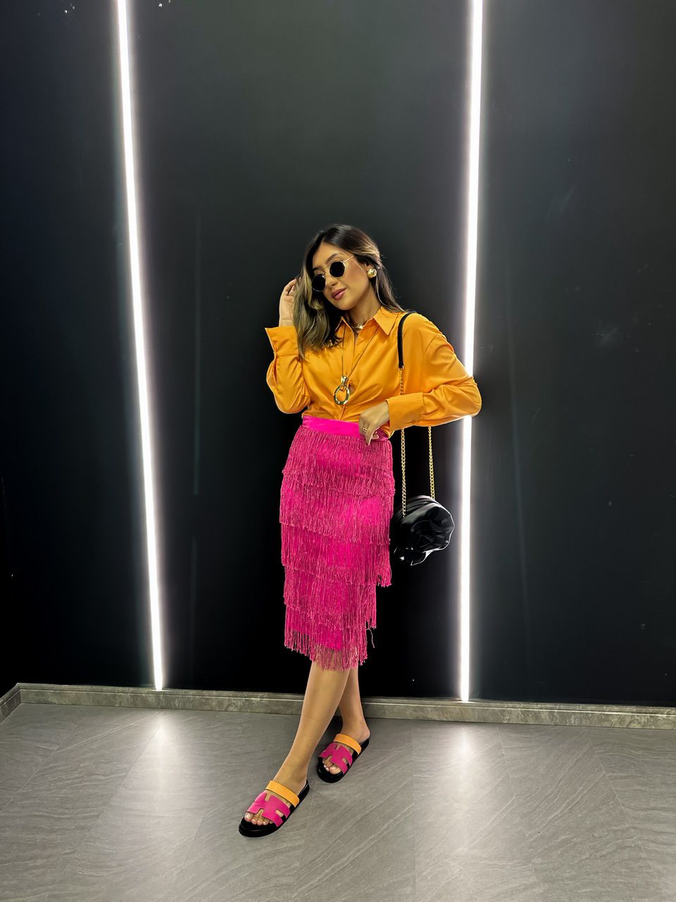 SAIA MIDI FRANJAS PINK