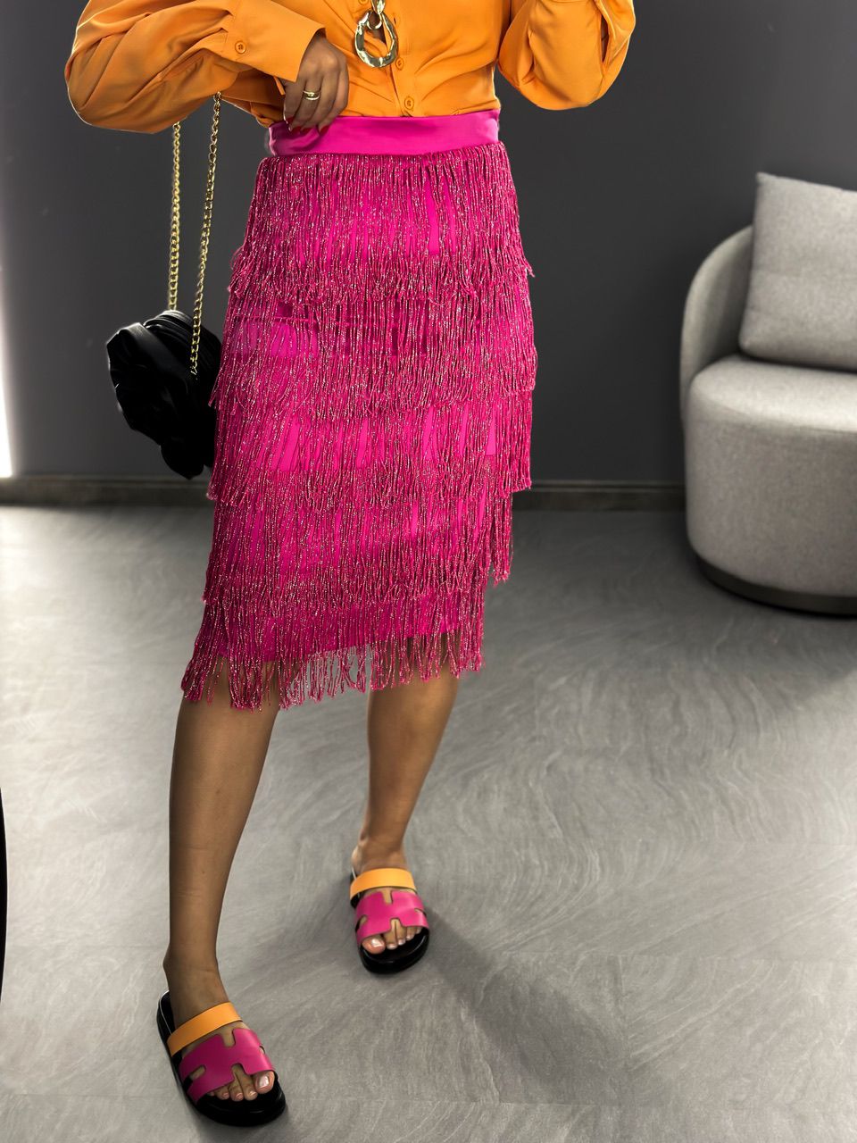 SAIA MIDI FRANJAS PINK