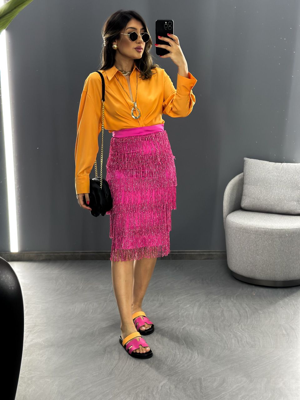 SAIA MIDI FRANJAS PINK