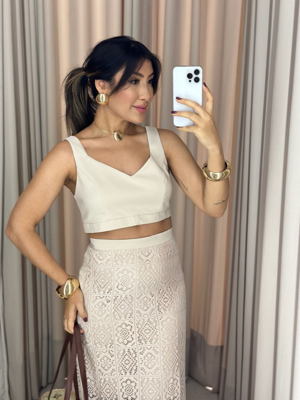 CONJUNTO PIETRA SAIA RENDA CROPPED MARFIM