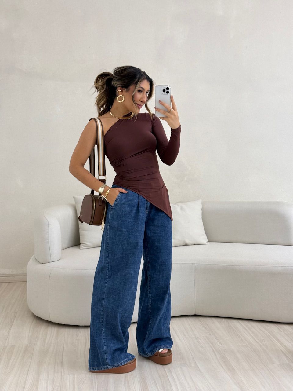 BLUSA TACIANE CF NULA MANGA Marrom