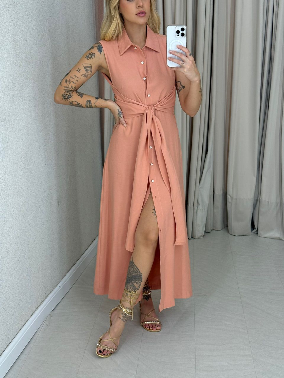 VESTIDO MORGAN BOTÕES PÊSSEGO