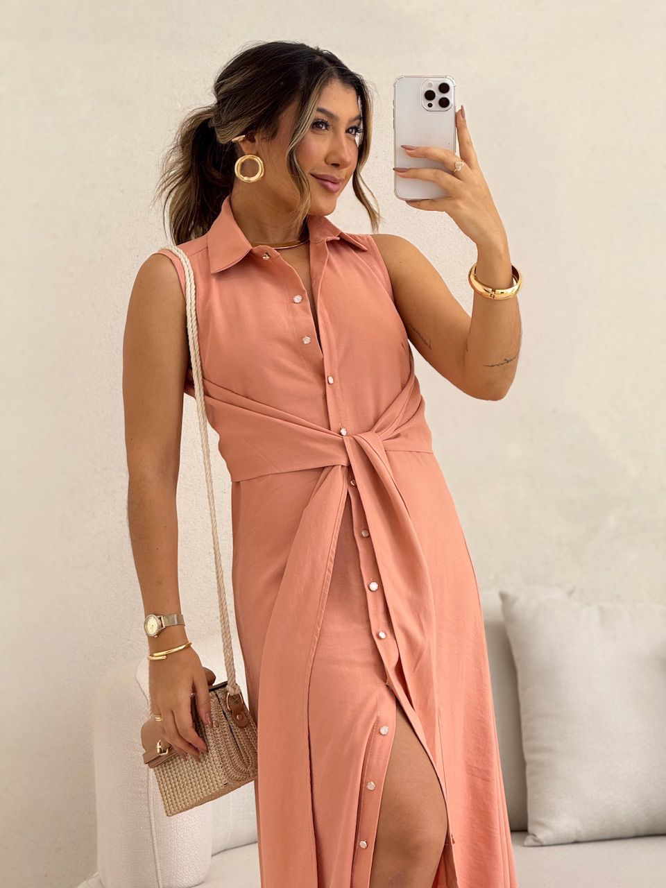 VESTIDO MORGAN BOTÕES PÊSSEGO