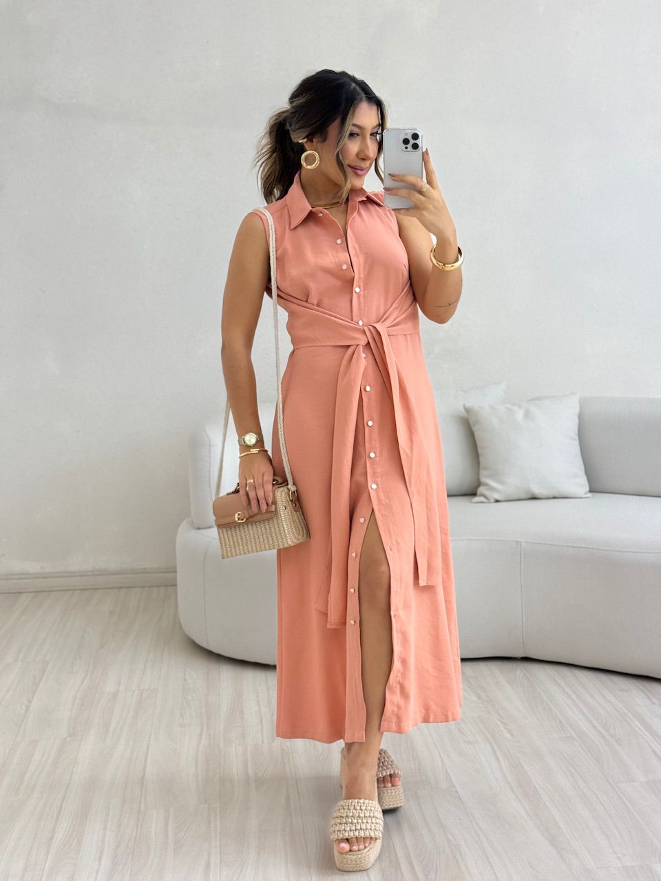 VESTIDO MORGAN BOTÕES PÊSSEGO - 0061680039 - CAROLLA FERRARO