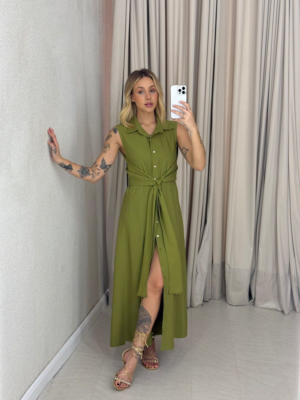 VESTIDO MORGAN BOTÕES OLIVA