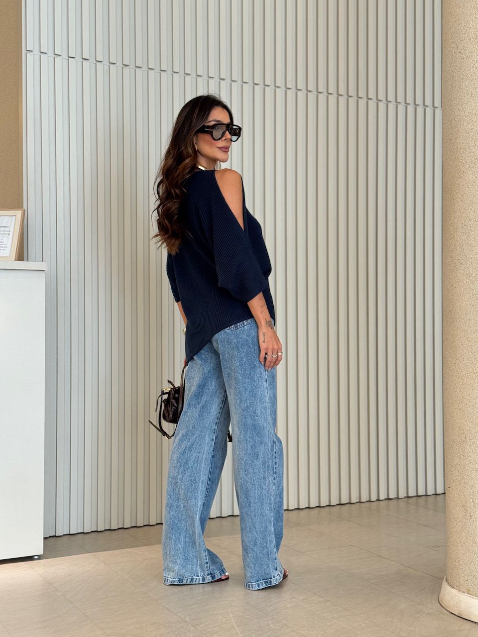 BLUSA AYLA TRICOT ASSIMÉTRICA MARINHO