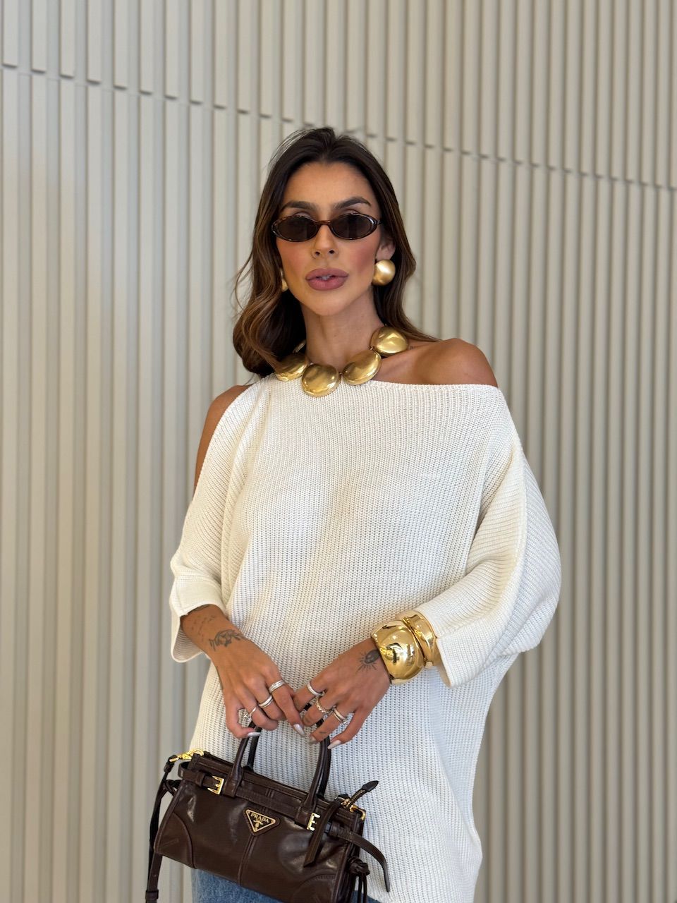 BLUSA AYLA TRICOT ASSIMÉTRICA OFF - 0075820048 - CAROLLA FERRARO