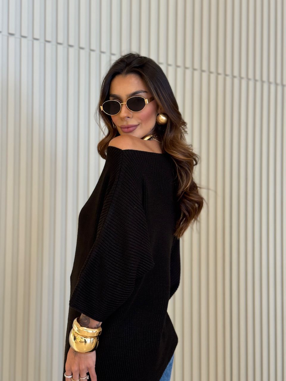 BLUSA AYLA TRICOT ASSIMÉTRICA PRETA