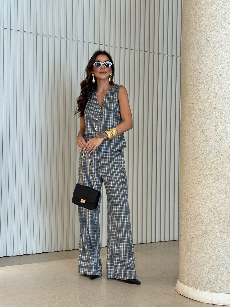 CONJUNTO YASMIN XADREZ CINZA