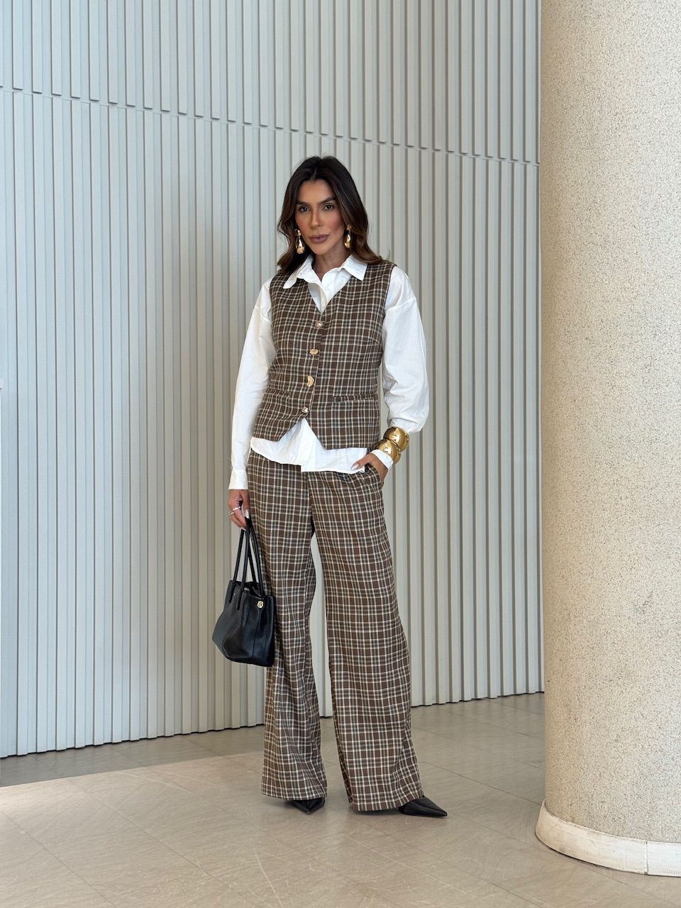 CONJUNTO YASMIN XADREZ MARROM - 0075750054 - CAROLLA FERRARO