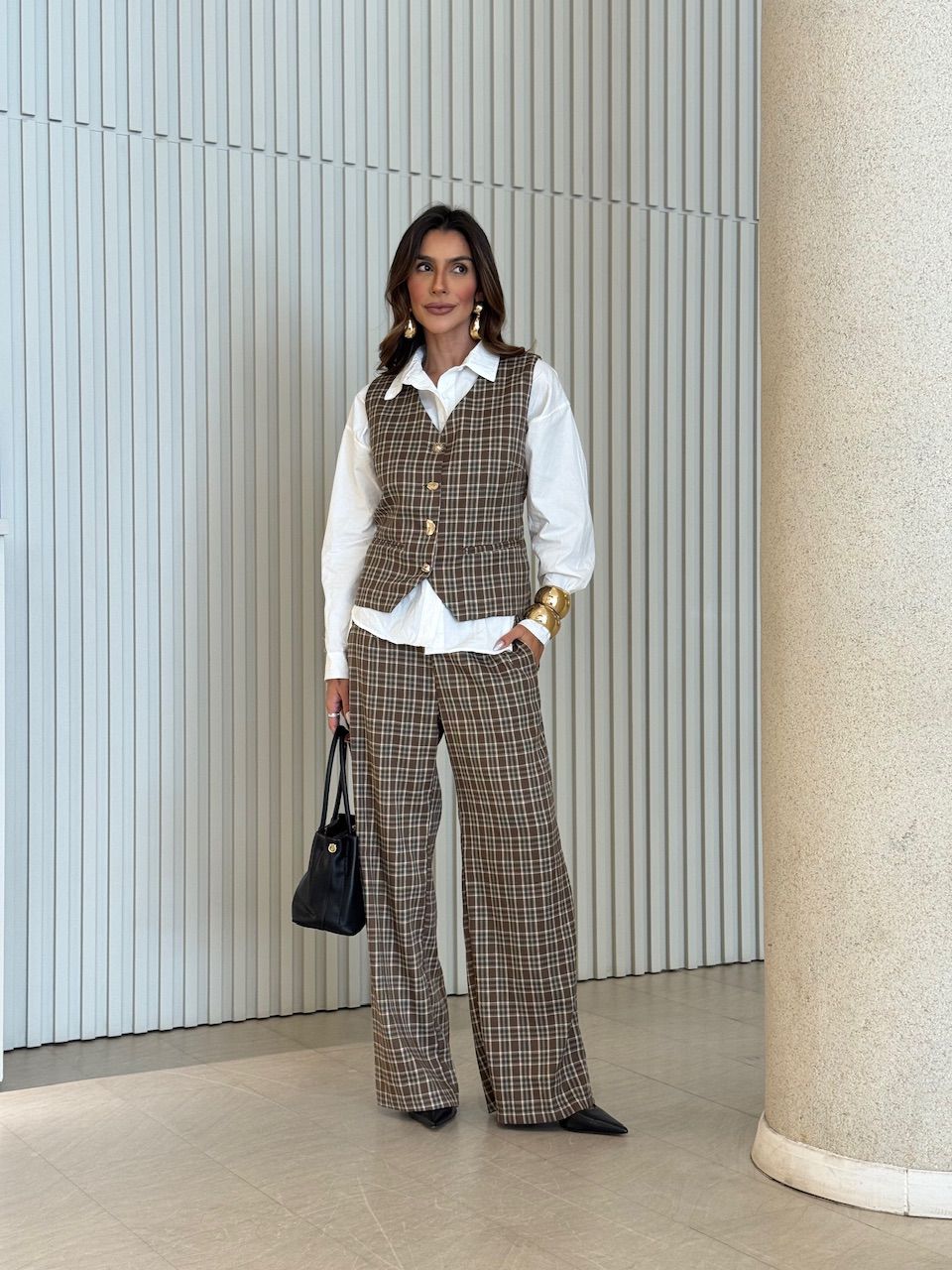 CONJUNTO YASMIN XADREZ MARROM