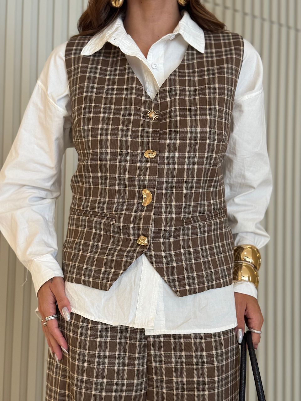 CONJUNTO YASMIN XADREZ MARROM