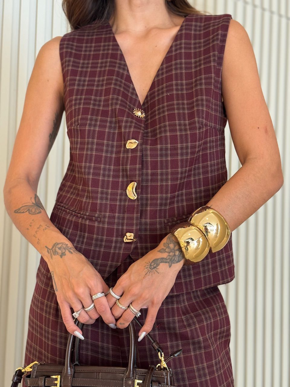 CONJUNTO YASMIN XADREZ VINHO