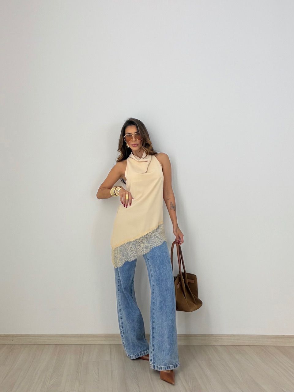BLUSA MARIA CLARA ASSIMÉTRICA AREIA