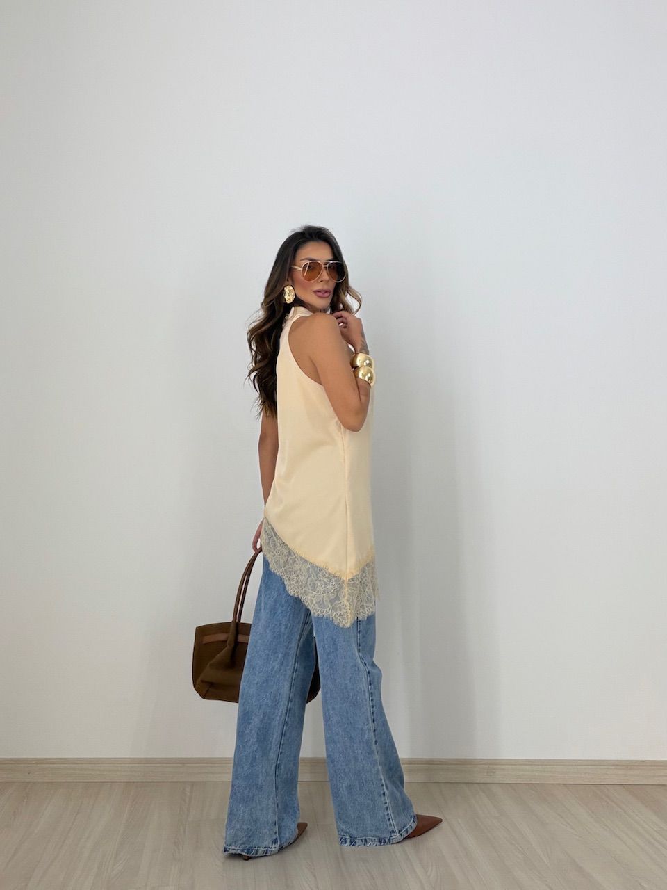 BLUSA MARIA CLARA ASSIMÉTRICA AREIA