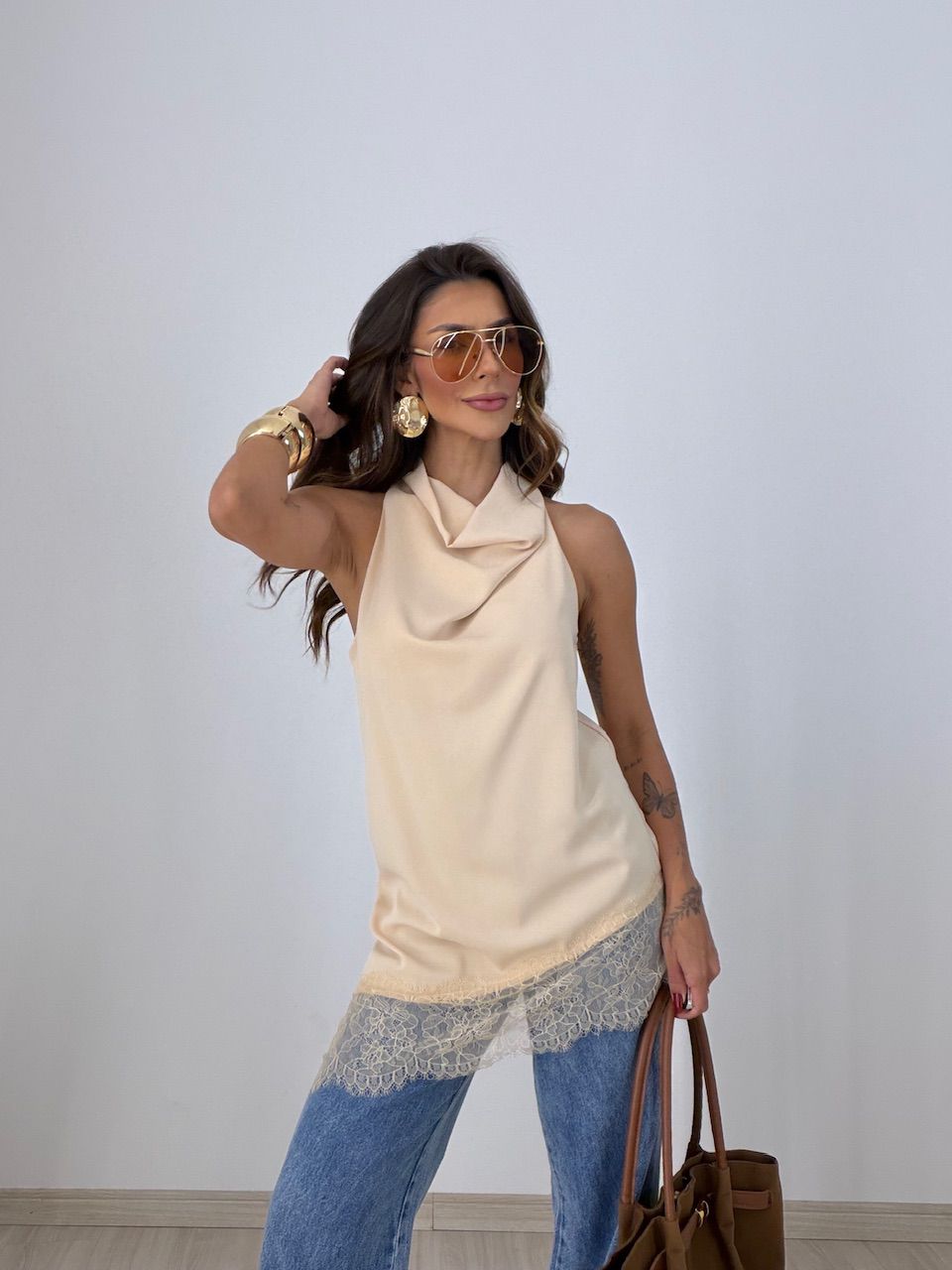 BLUSA MARIA CLARA ASSIMÉTRICA AREIA