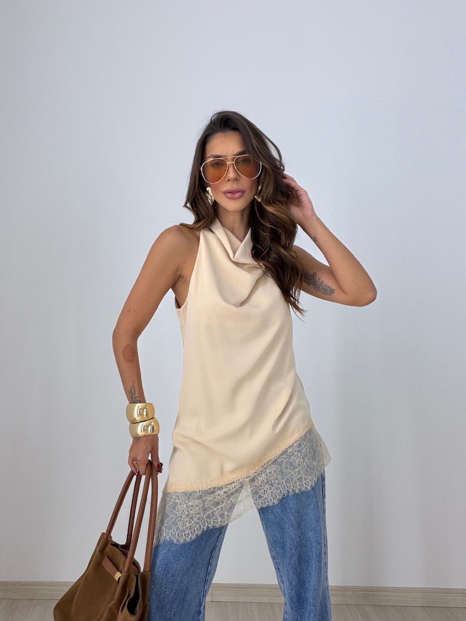 BLUSA MARIA CLARA ASSIMÉTRICA AREIA