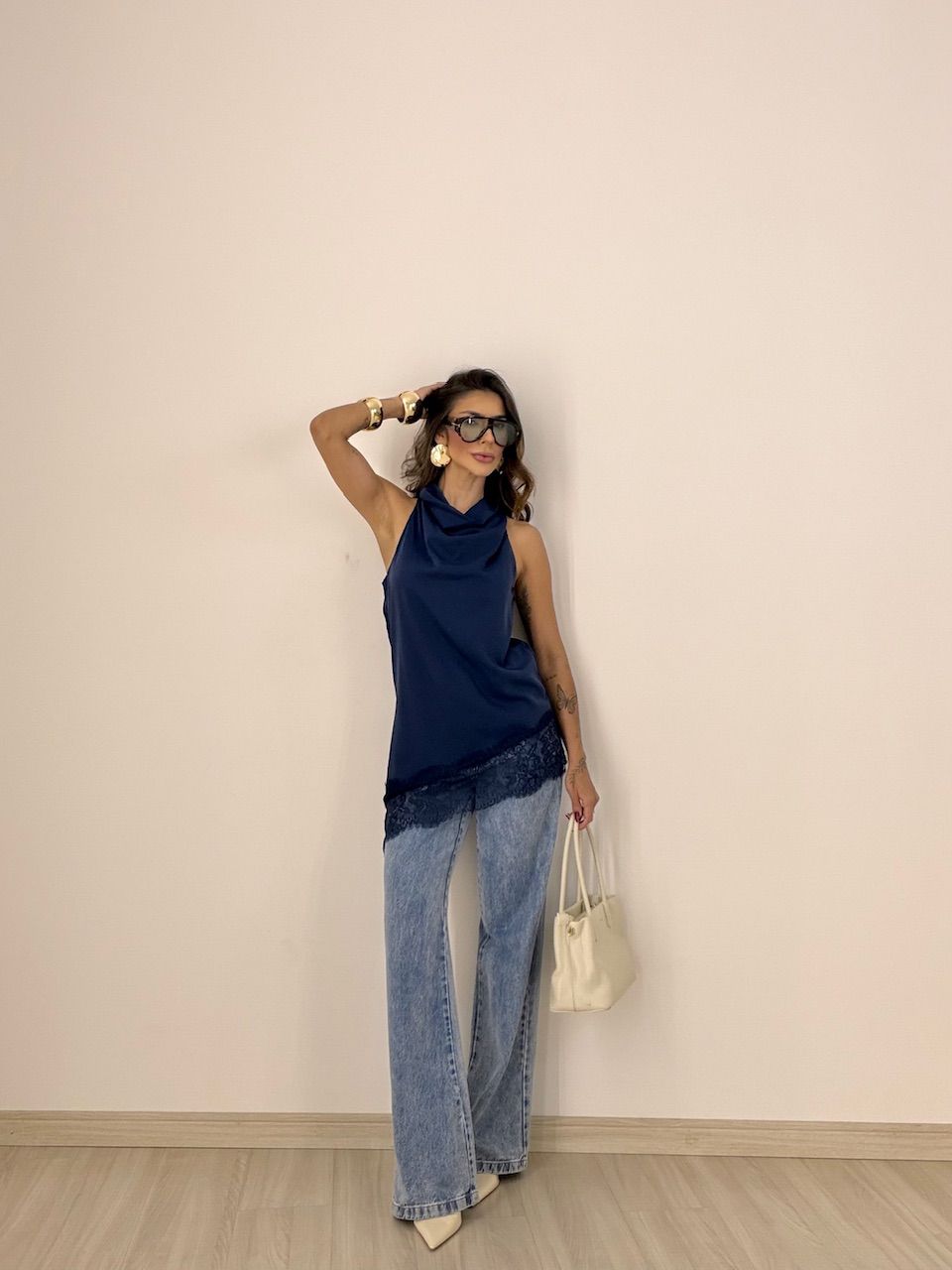 BLUSA MARIA CLARA ASSIMÉTRICA MARINHO