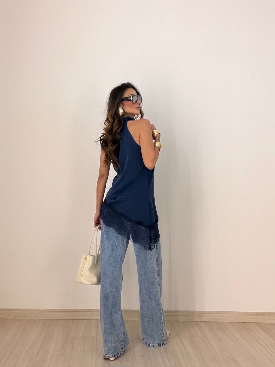 BLUSA MARIA CLARA ASSIMÉTRICA MARINHO