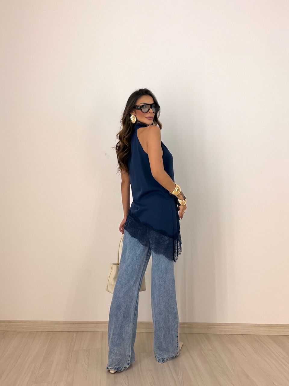 BLUSA MARIA CLARA ASSIMÉTRICA MARINHO