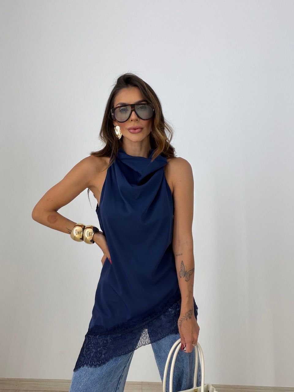 BLUSA MARIA CLARA ASSIMÉTRICA MARINHO