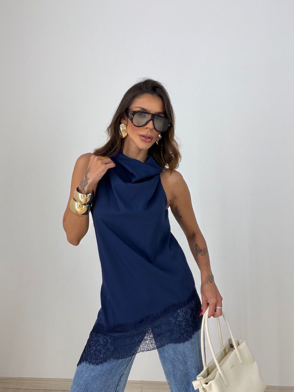 BLUSA MARIA CLARA ASSIMÉTRICA MARINHO
