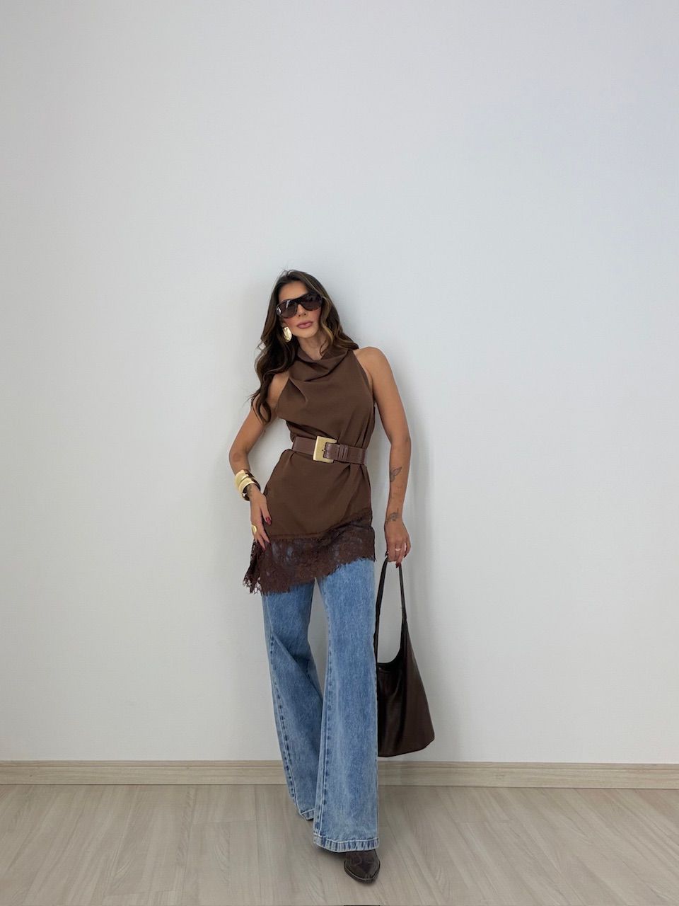 BLUSA MARIA CLARA ASSIMÉTRICA MARROM