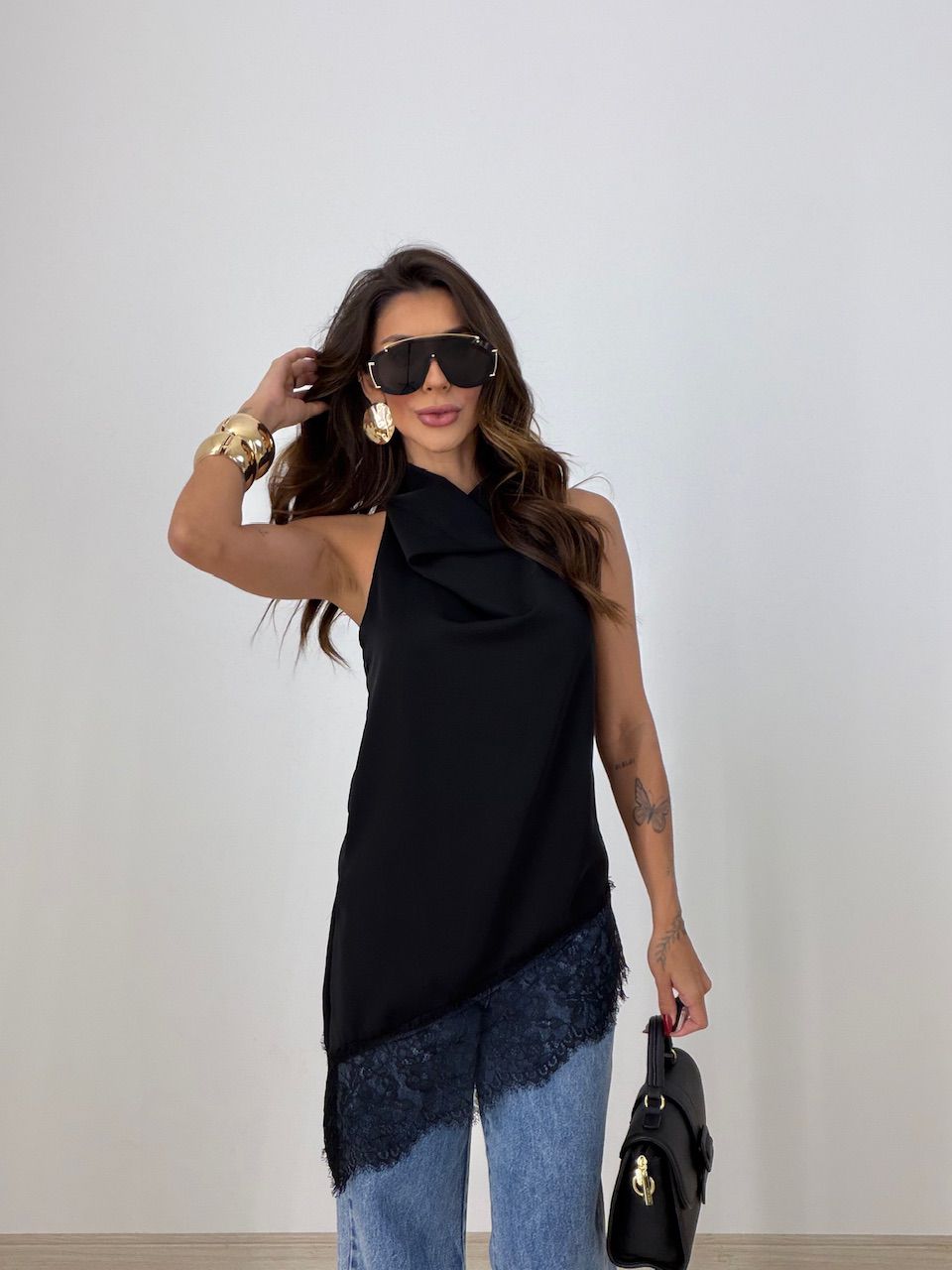 BLUSA MARIA CLARA ASSIMÉTRICA PRETA