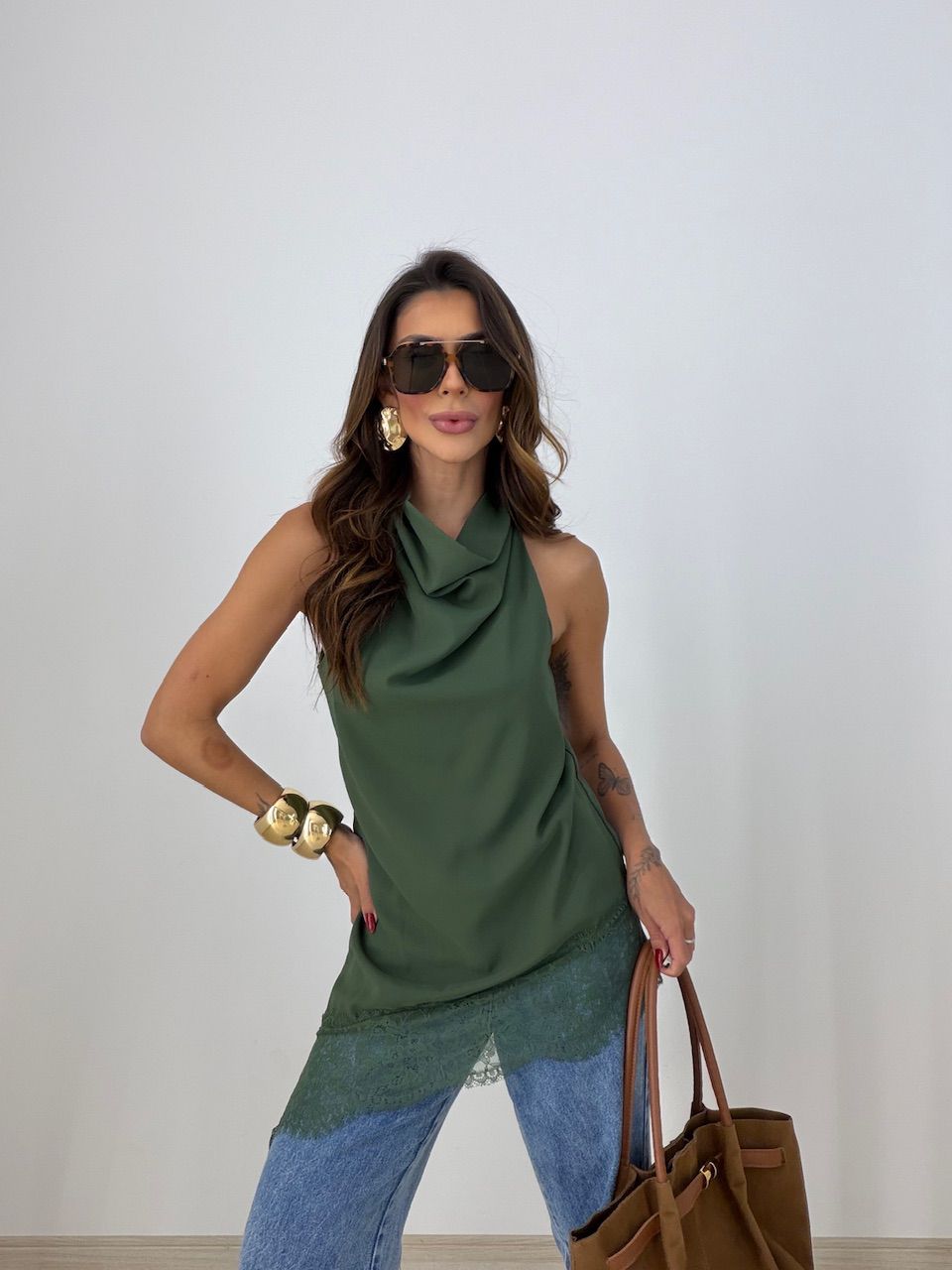 BLUSA MARIA CLARA ASSIMÉTRICA VERDE - 0077840014 - CAROLLA FERRARO