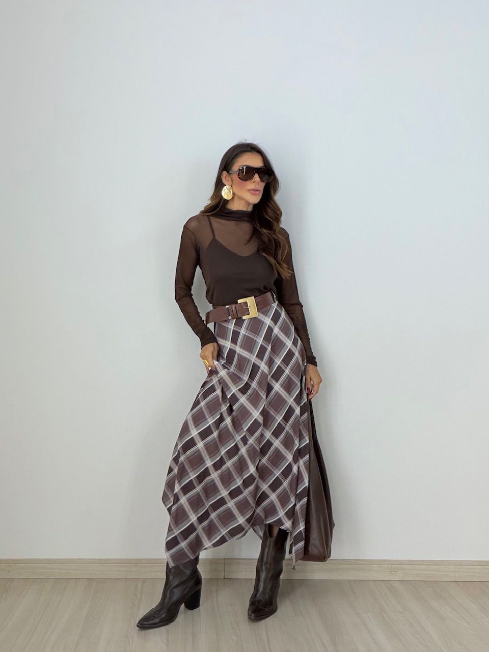 BLUSA CAMILA TULE MARROM