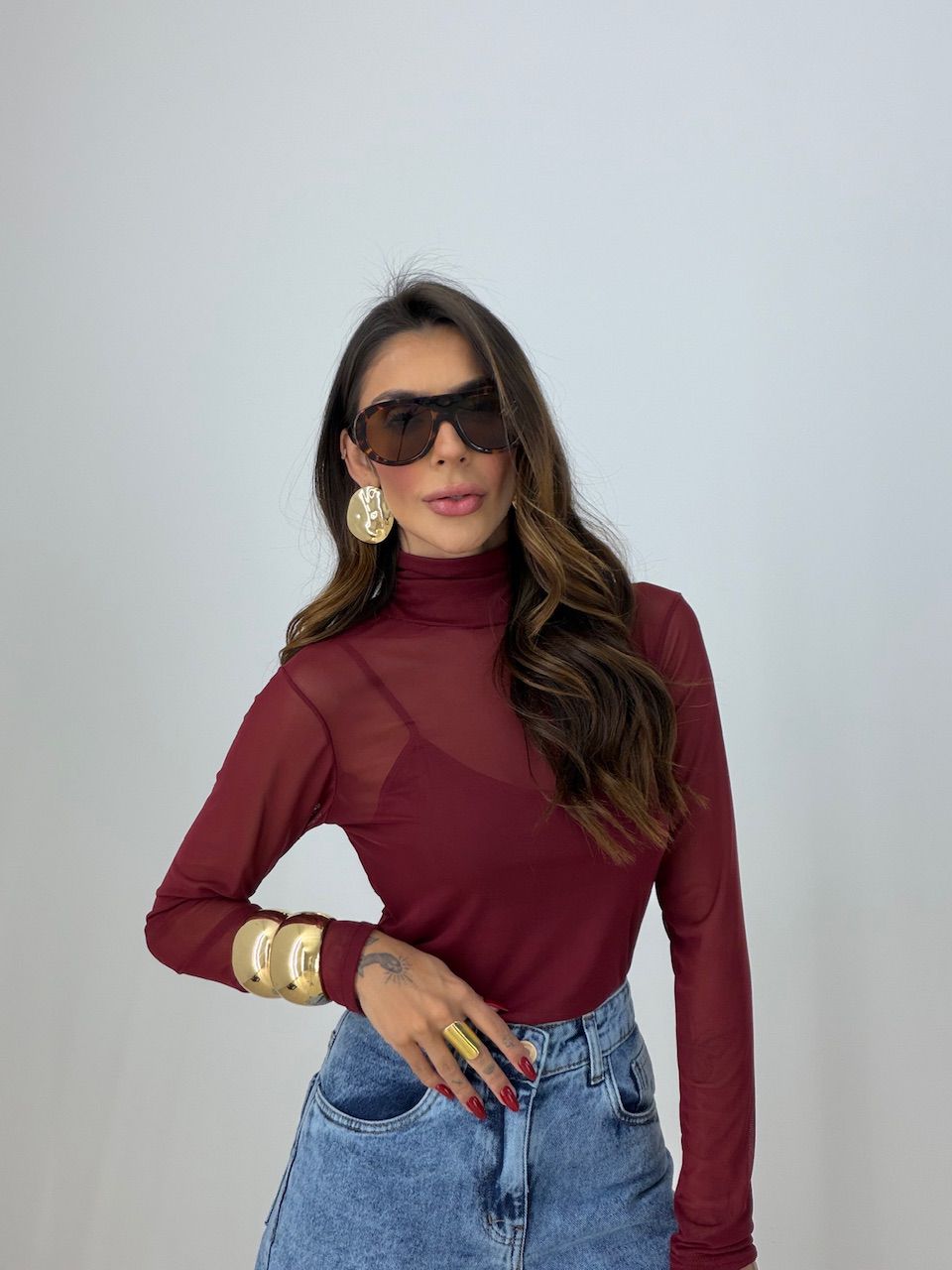 BLUSA CAMILA TULE VINHO - 0077860168 - CAROLLA FERRARO