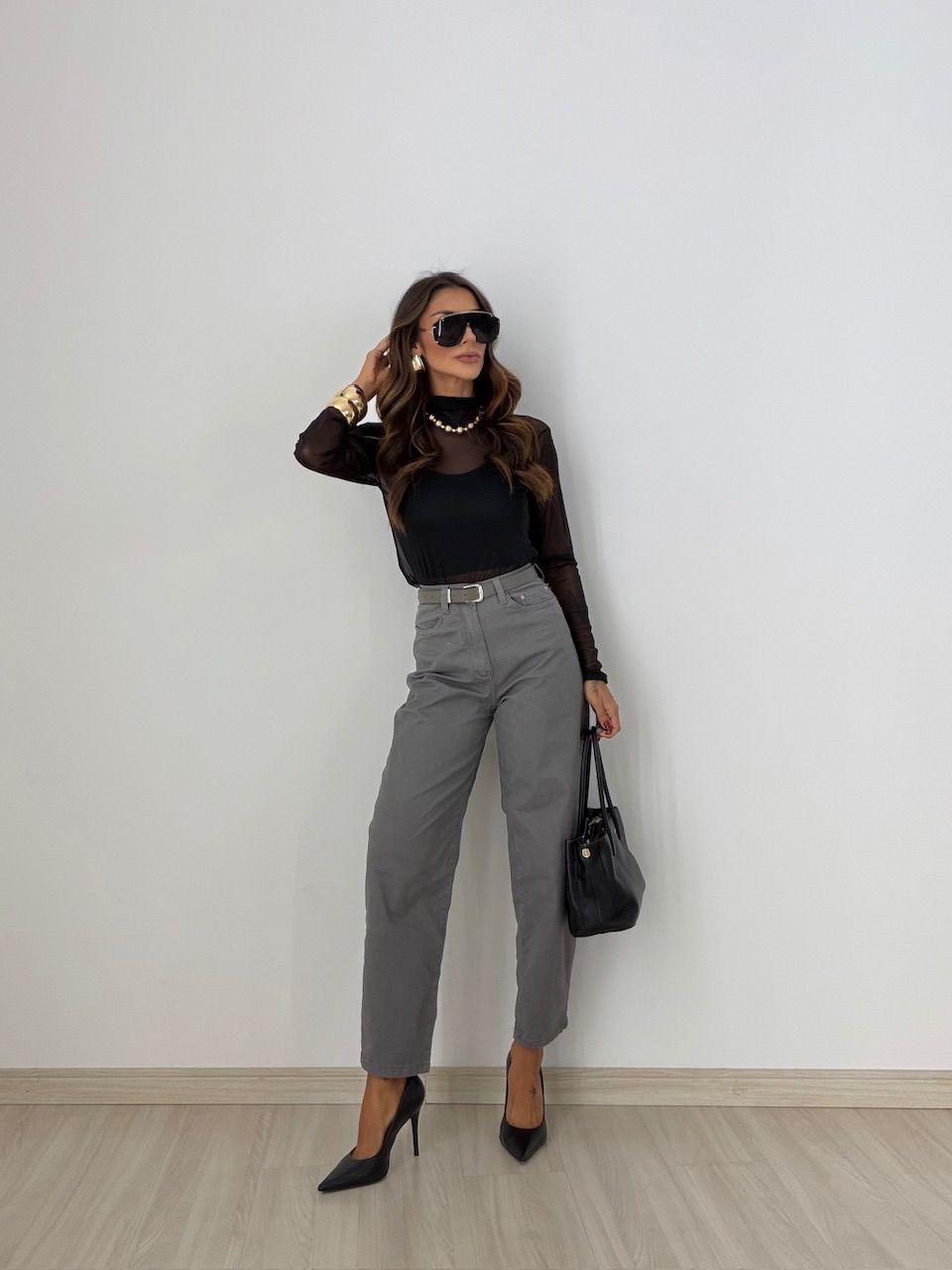 CALÇA AMANDA CINTO CINZA