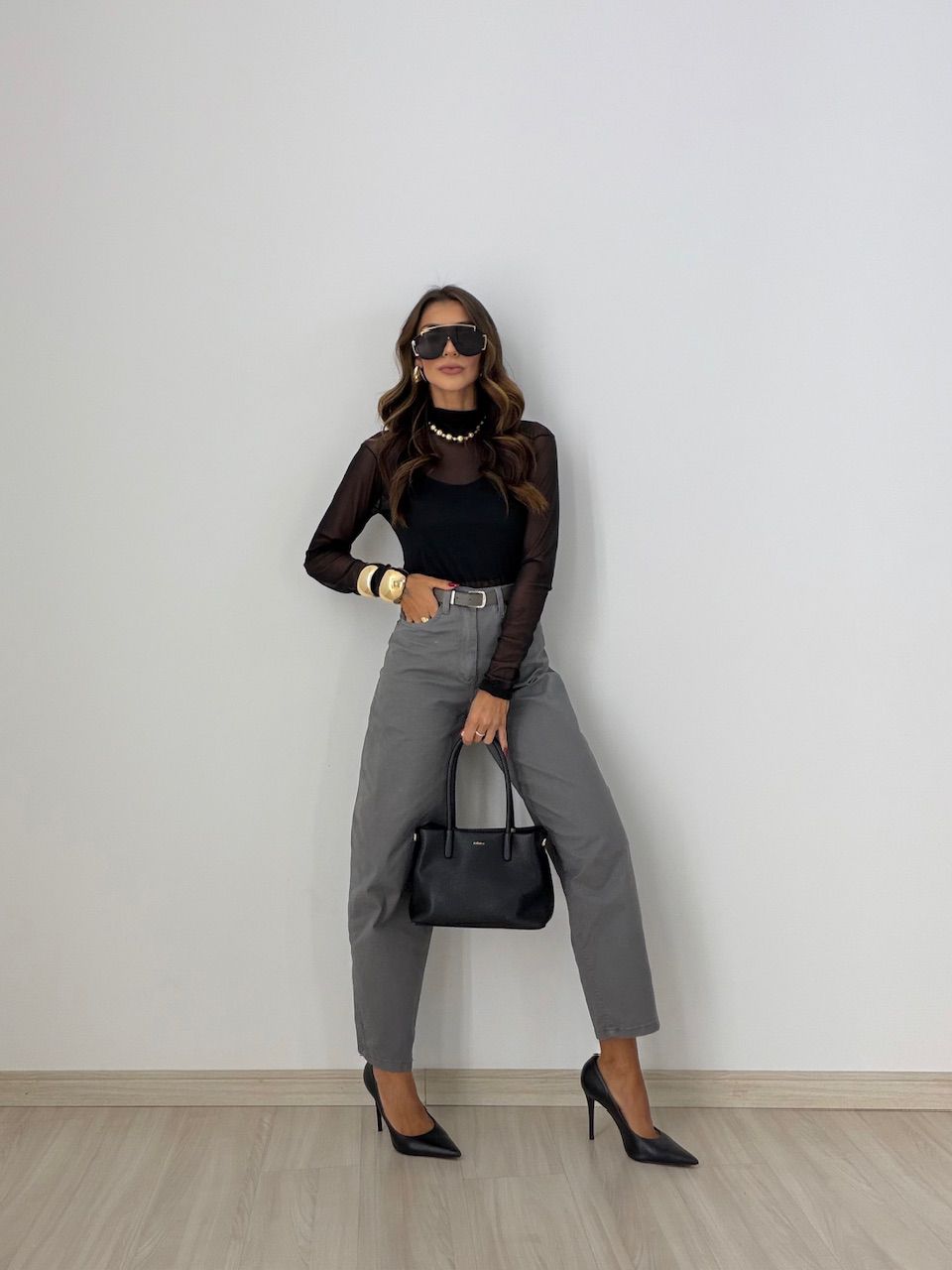 CALÇA AMANDA CINTO CINZA