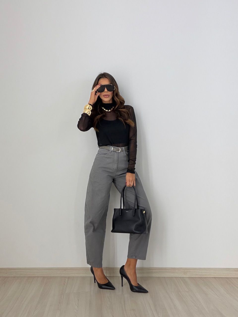 CALÇA AMANDA CINTO CINZA