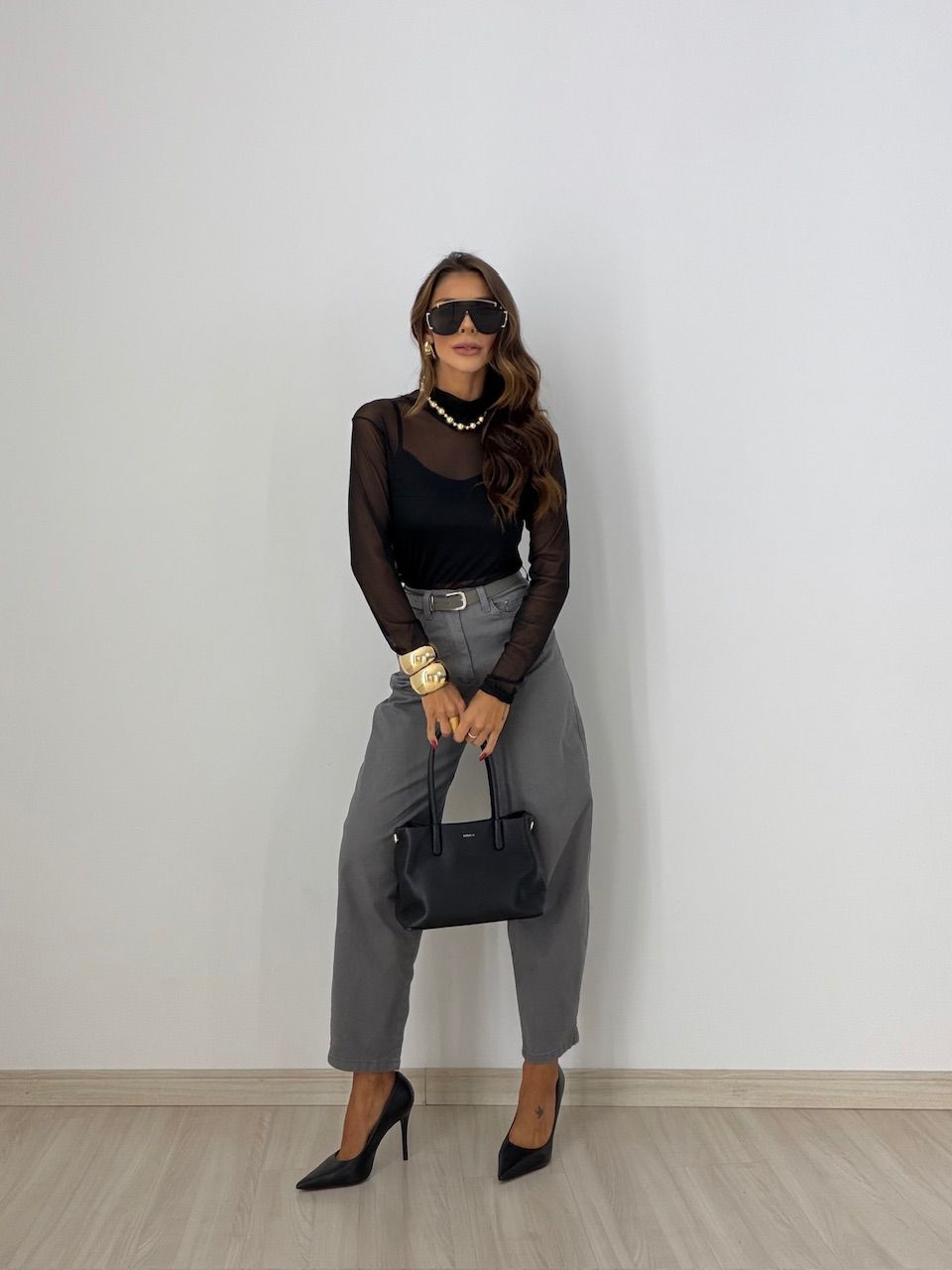 CALÇA AMANDA CINTO CINZA