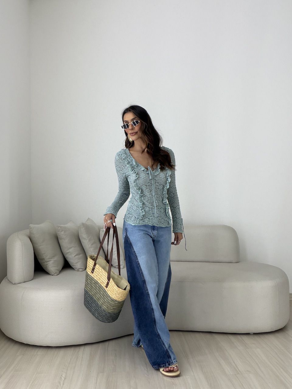 BLUSA CHARLOTTE RENDA VERDE ÁGUA