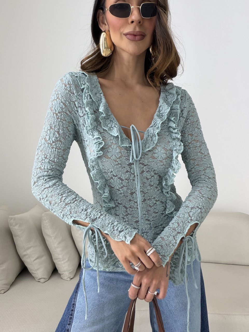 BLUSA CHARLOTTE RENDA VERDE ÁGUA