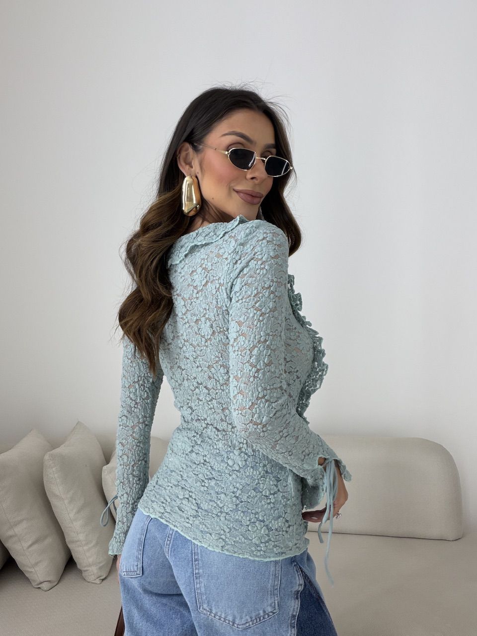 BLUSA CHARLOTTE RENDA VERDE ÁGUA