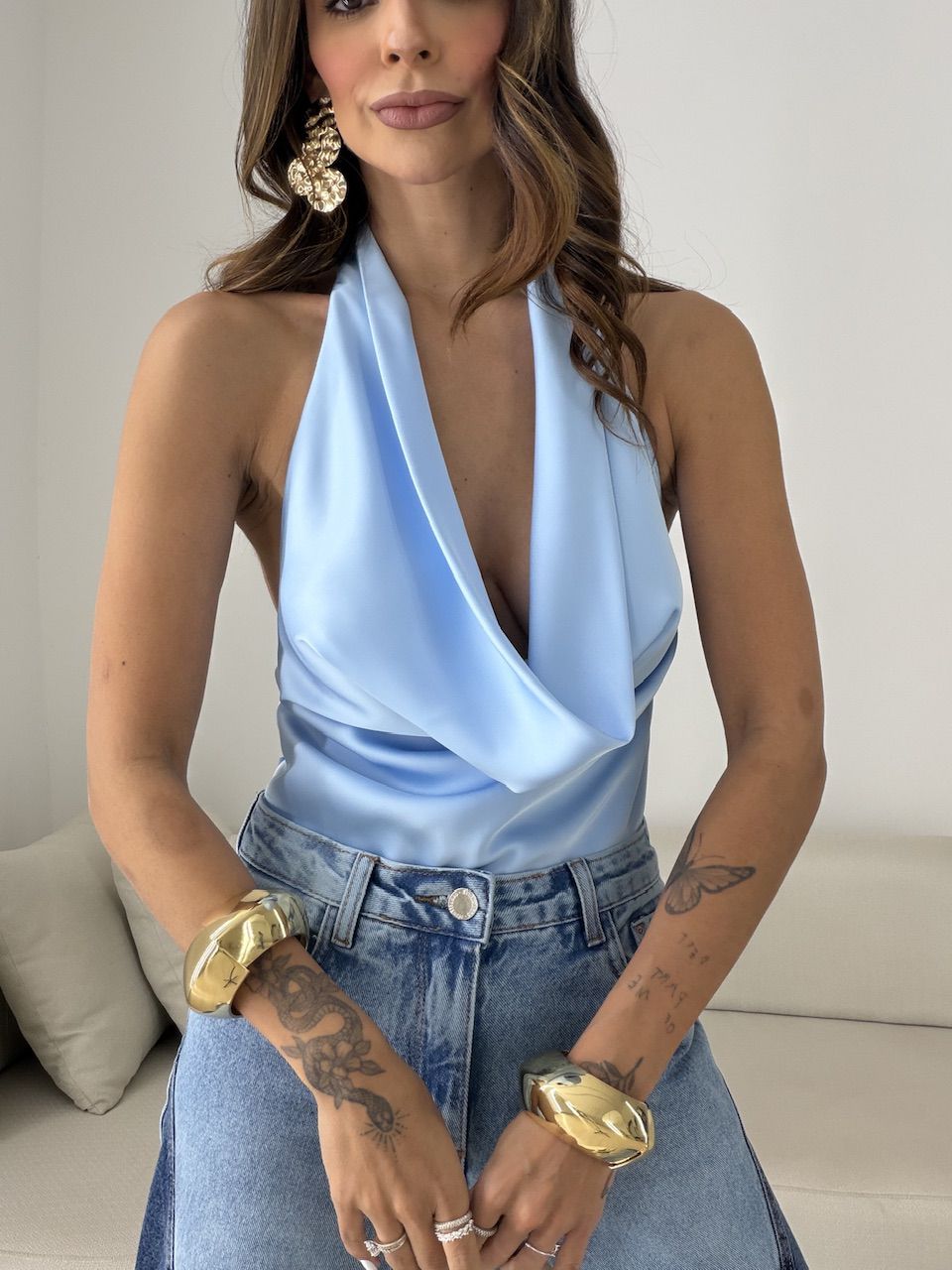 BLUSA FÁTIMA ACETINADA AZUL