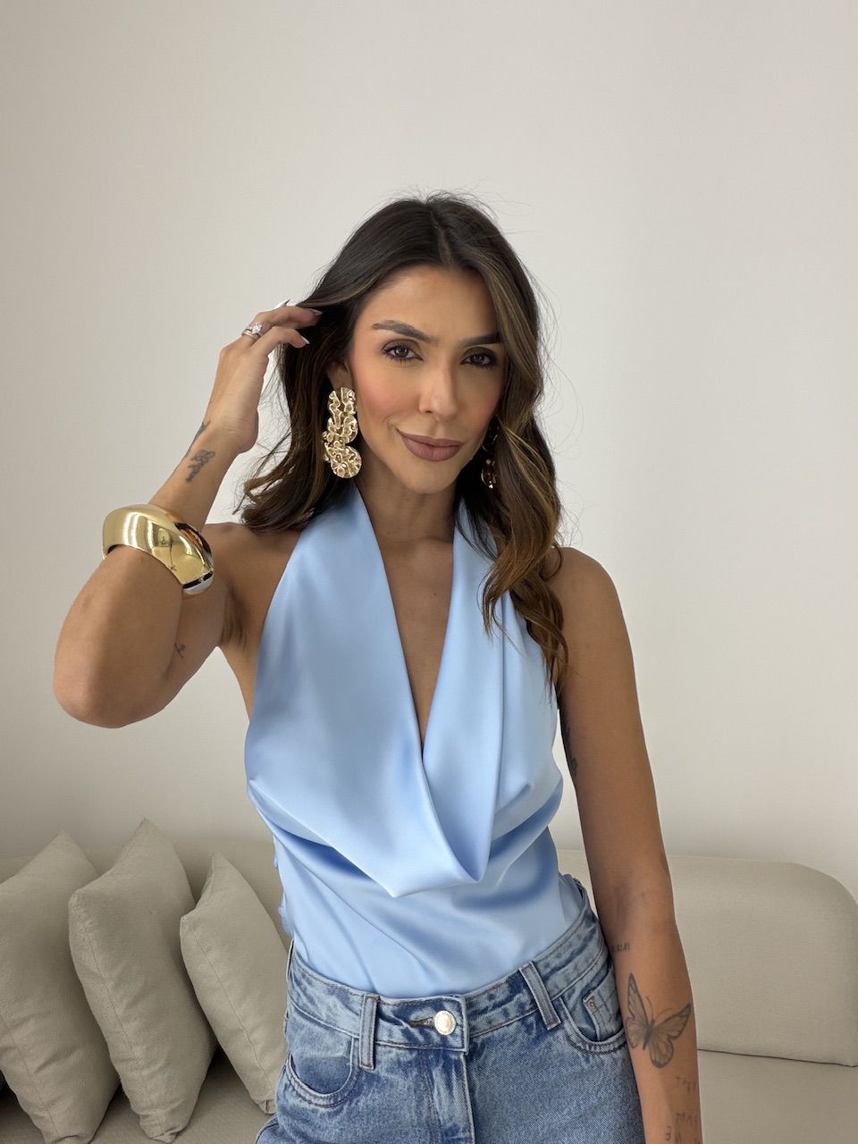 BLUSA FÁTIMA ACETINADA AZUL