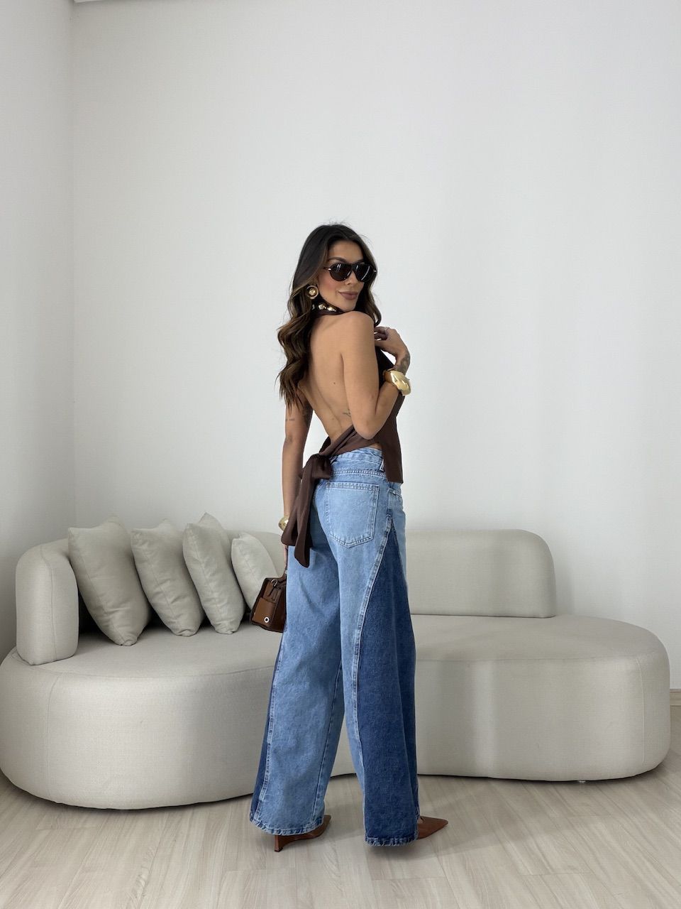 BLUSA FÁTIMA ACETINADA MARROM