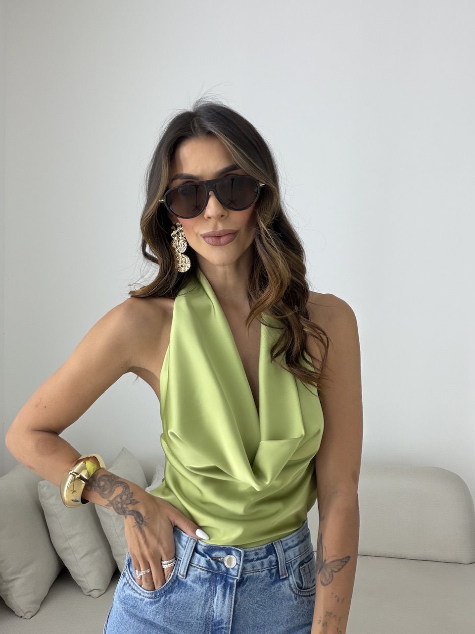 BLUSA FÁTIMA ACETINADA VERDE