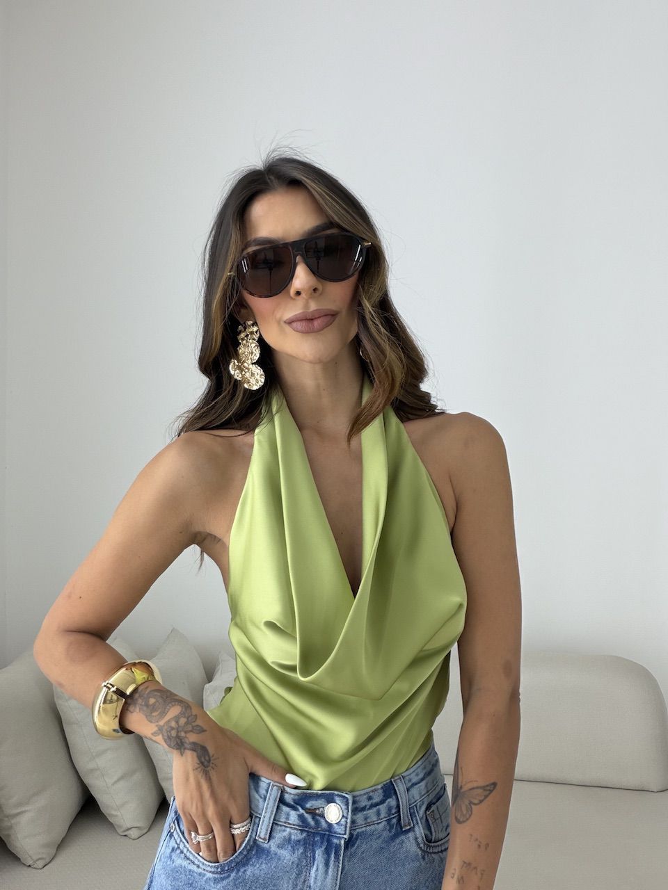 BLUSA FÁTIMA ACETINADA VERDE