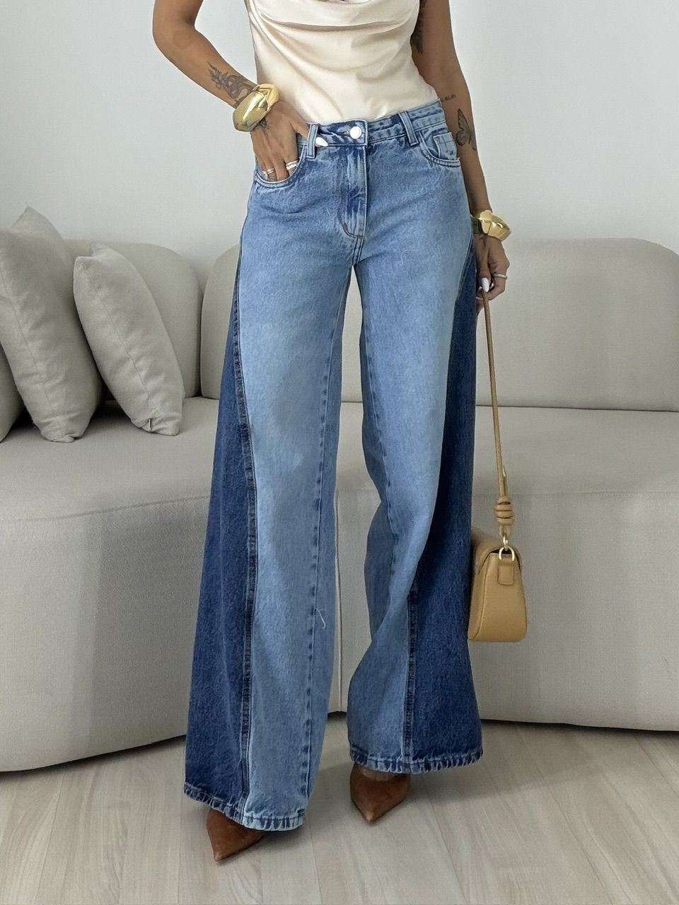 CALÇA MAISA BICOLOR JEANS - 0080550122 - CAROLLA FERRARO