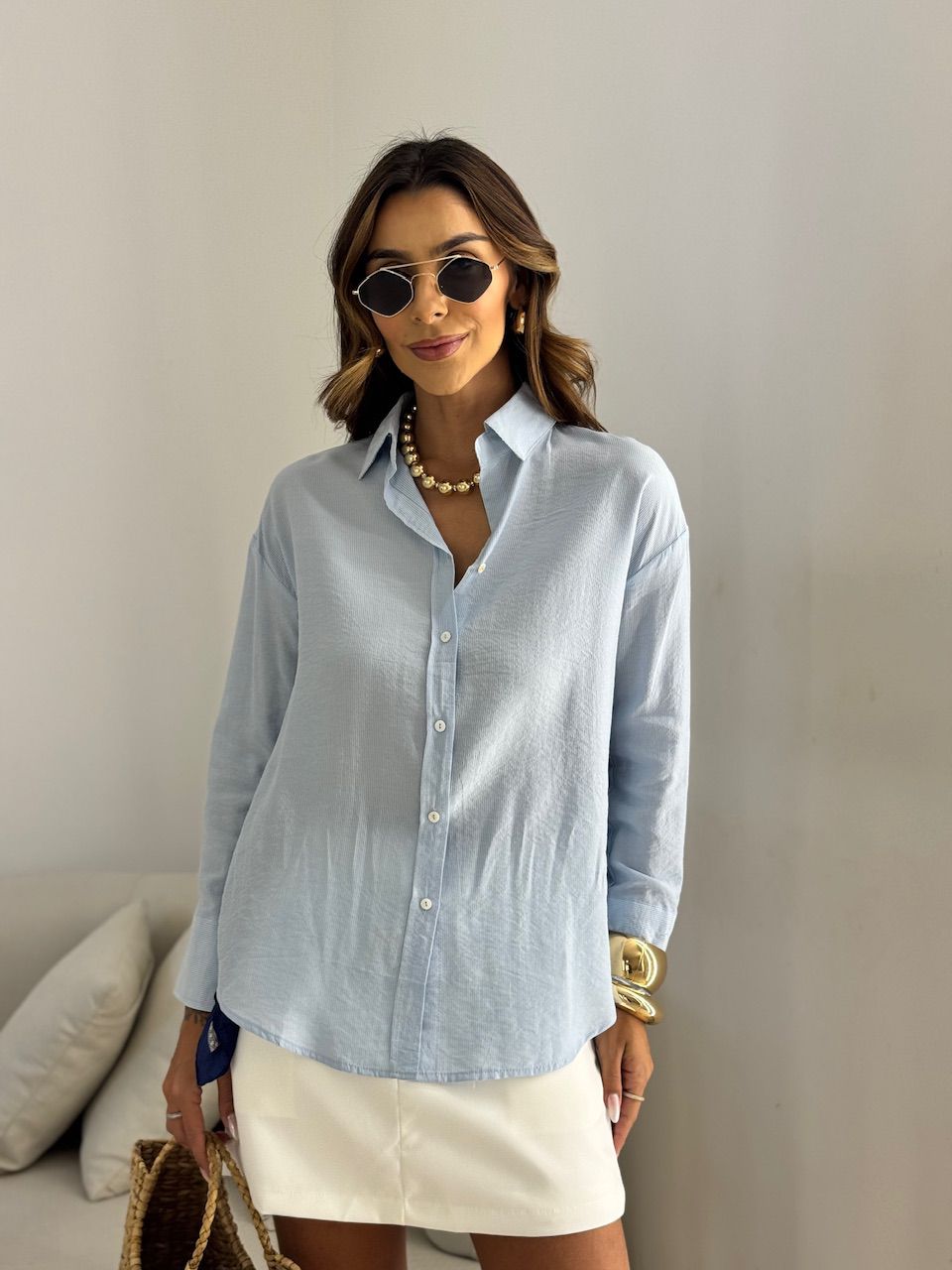 CAMISA FERNANDA OVER AZUL - 0069970109 - CAROLLA FERRARO