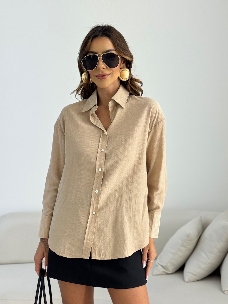 CAMISA FERNANDA OVER NUDE - 0069970049 - CAROLLA FERRARO