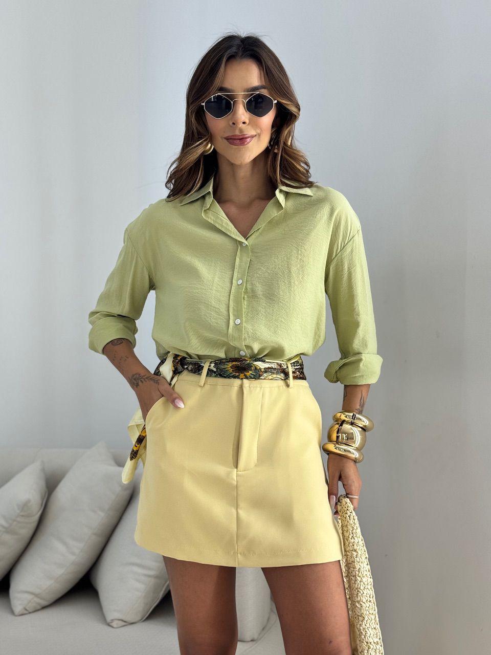 SHORT SAIA IRINA ALFAIATARIA YELLOW BUTTER